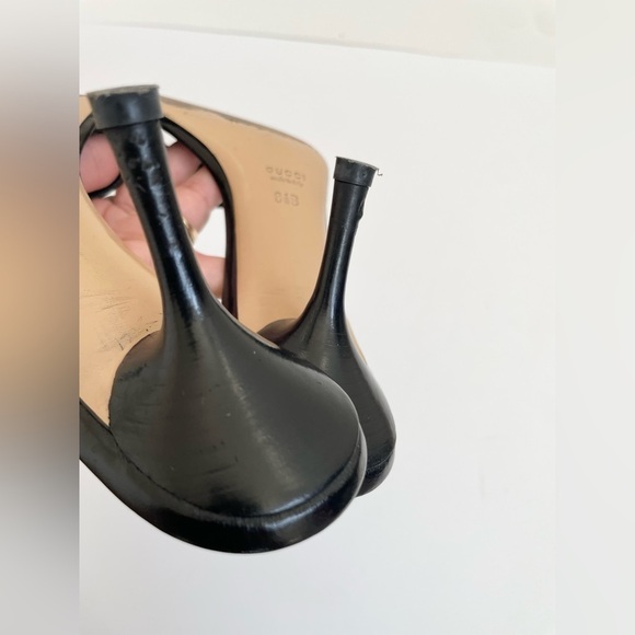 Gucci Black Leather Capri Kittle heel mules with web and chain link details 8.5 - Picture 12 of 12